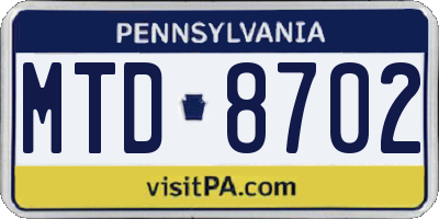 PA license plate MTD8702