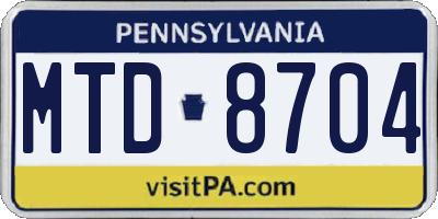 PA license plate MTD8704