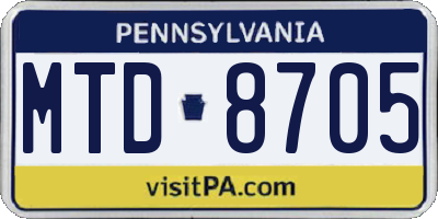PA license plate MTD8705