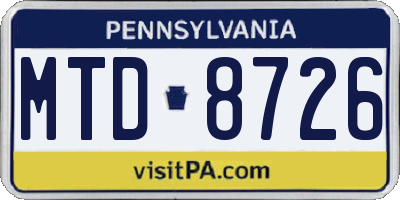 PA license plate MTD8726