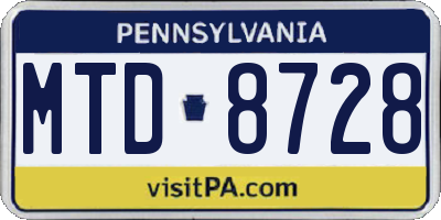 PA license plate MTD8728