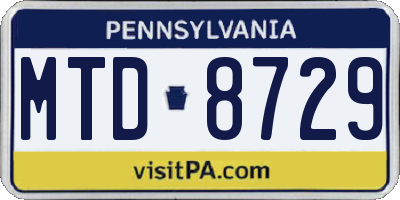 PA license plate MTD8729