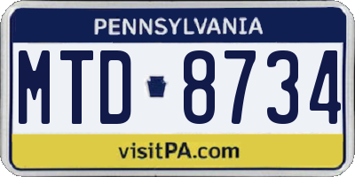 PA license plate MTD8734