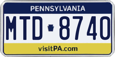 PA license plate MTD8740