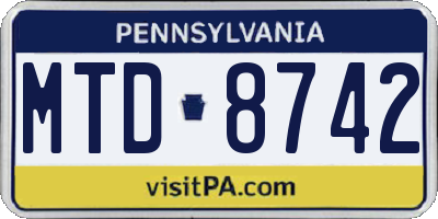 PA license plate MTD8742