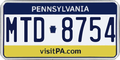 PA license plate MTD8754