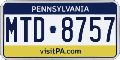 PA license plate MTD8757