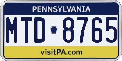 PA license plate MTD8765