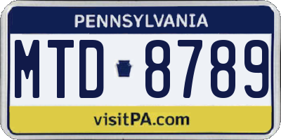PA license plate MTD8789