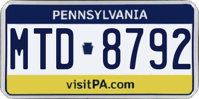 PA license plate MTD8792