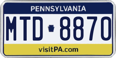 PA license plate MTD8870