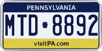 PA license plate MTD8892