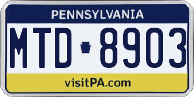 PA license plate MTD8903
