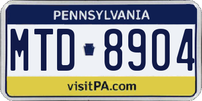 PA license plate MTD8904