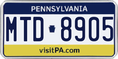 PA license plate MTD8905