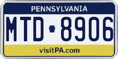 PA license plate MTD8906
