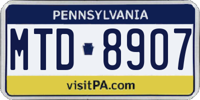 PA license plate MTD8907