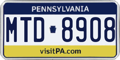 PA license plate MTD8908