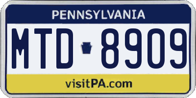 PA license plate MTD8909