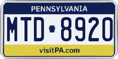 PA license plate MTD8920