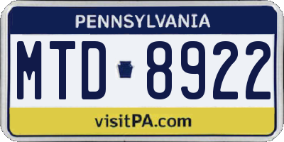 PA license plate MTD8922
