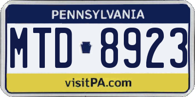PA license plate MTD8923