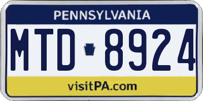 PA license plate MTD8924