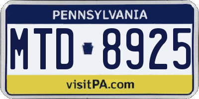 PA license plate MTD8925