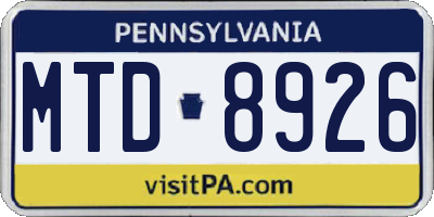 PA license plate MTD8926