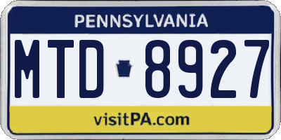 PA license plate MTD8927