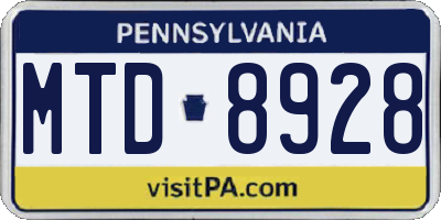 PA license plate MTD8928