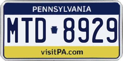 PA license plate MTD8929