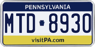 PA license plate MTD8930