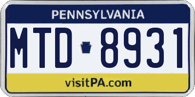 PA license plate MTD8931