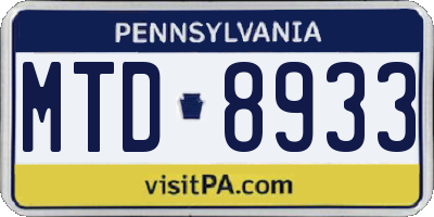PA license plate MTD8933