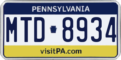 PA license plate MTD8934