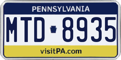 PA license plate MTD8935