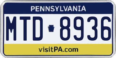 PA license plate MTD8936