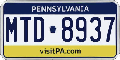 PA license plate MTD8937