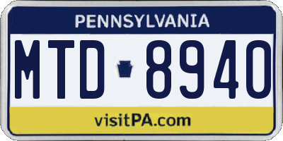 PA license plate MTD8940