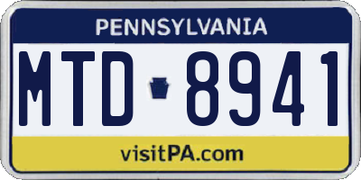 PA license plate MTD8941