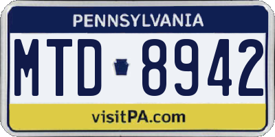 PA license plate MTD8942