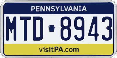 PA license plate MTD8943