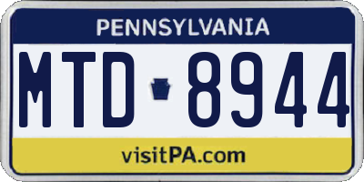 PA license plate MTD8944