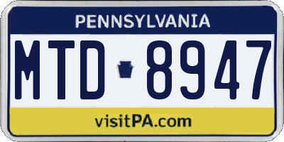 PA license plate MTD8947