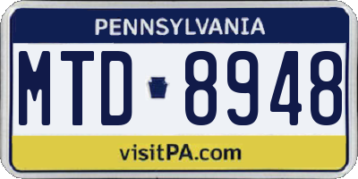 PA license plate MTD8948