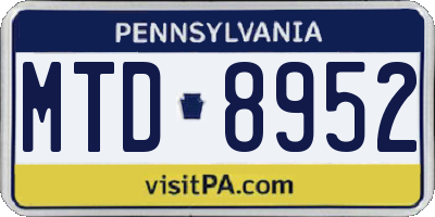 PA license plate MTD8952