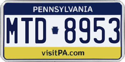 PA license plate MTD8953