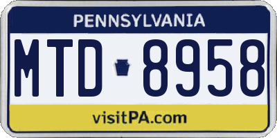 PA license plate MTD8958