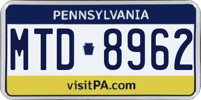 PA license plate MTD8962